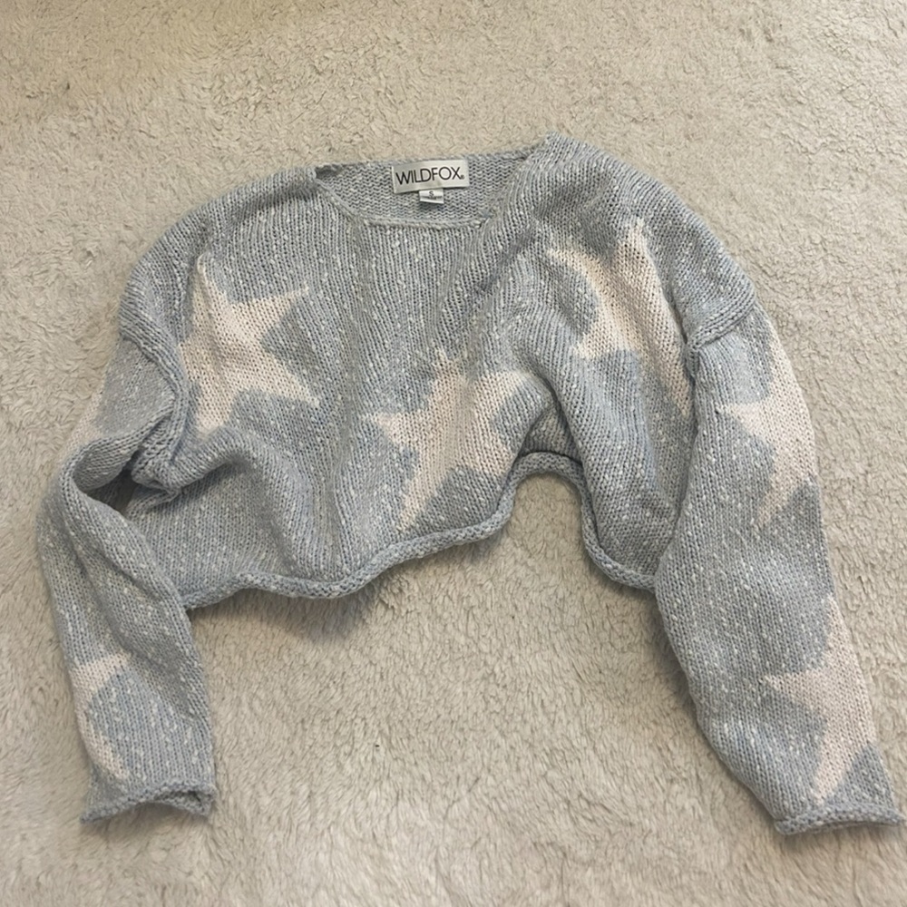 Wildfox Light Blue Star cropped Knit Sweater